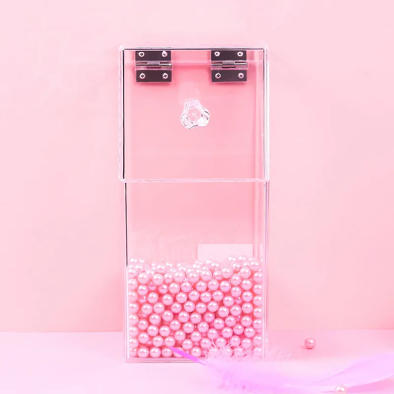 Pink beads DUGUO милый канцелярский прозрачный Настольный ящик для хранения, портативный пылезащитный чехол для макияжа, ручка для хранения, ведро для хранения, настольные инструменты для макияжа - Цвет: Pink beads