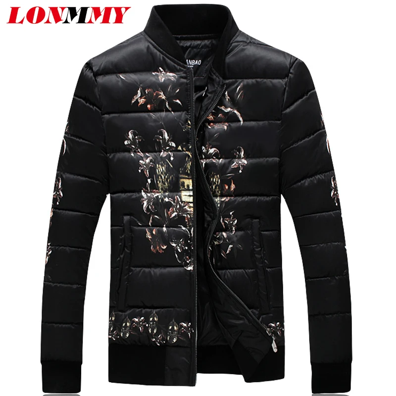 LONMMY Plus size 4XL 5XL Thicken winter jacket men Outerwear coats Causal parka Slim fit fashion print overcoat Black 2018 |