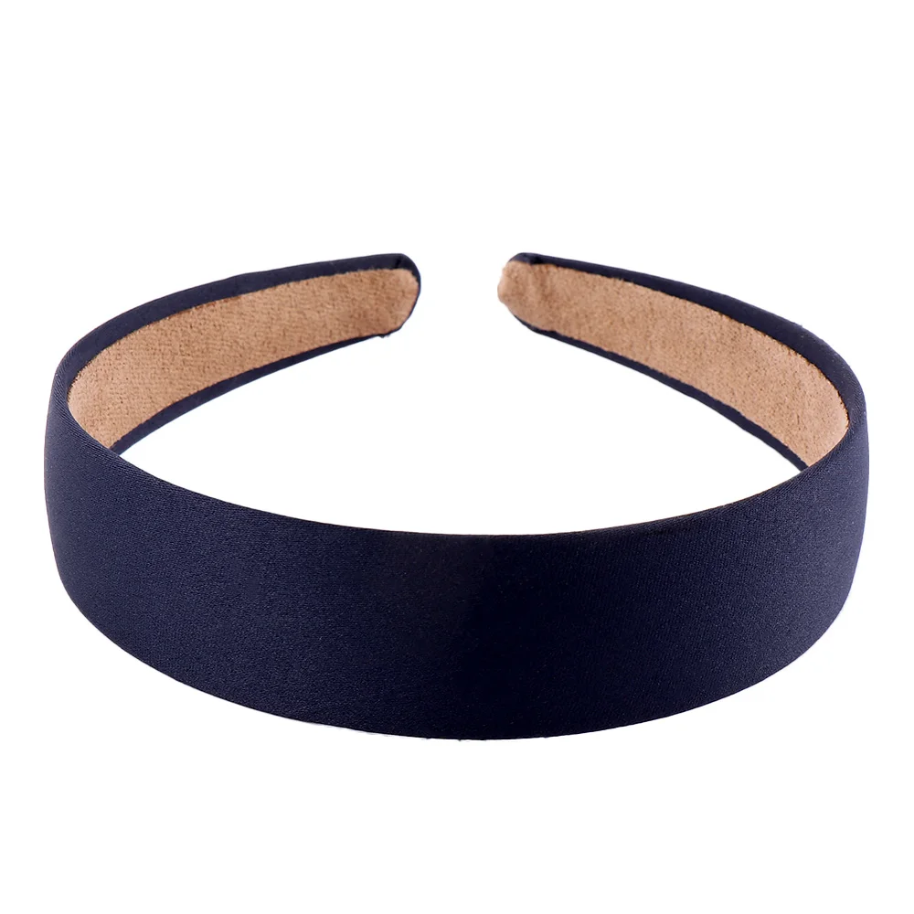 navy blue Женский широкий обруч для волос 3 см мягкие атласные головные ободки повязки ленты покрытые повязки на голову повседневные милые обручи на голову аксессуары для волос - Цвет: navy blue