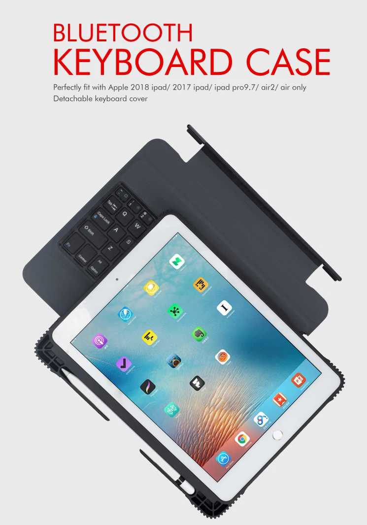 [Новинка] Bluetooth клавиатура чехол для нового iPad/iPad Pro/Air 2 9,7 дюймов, все-в-одном дизайн кожаный чехол Премиум+ беспроводная клавиатура