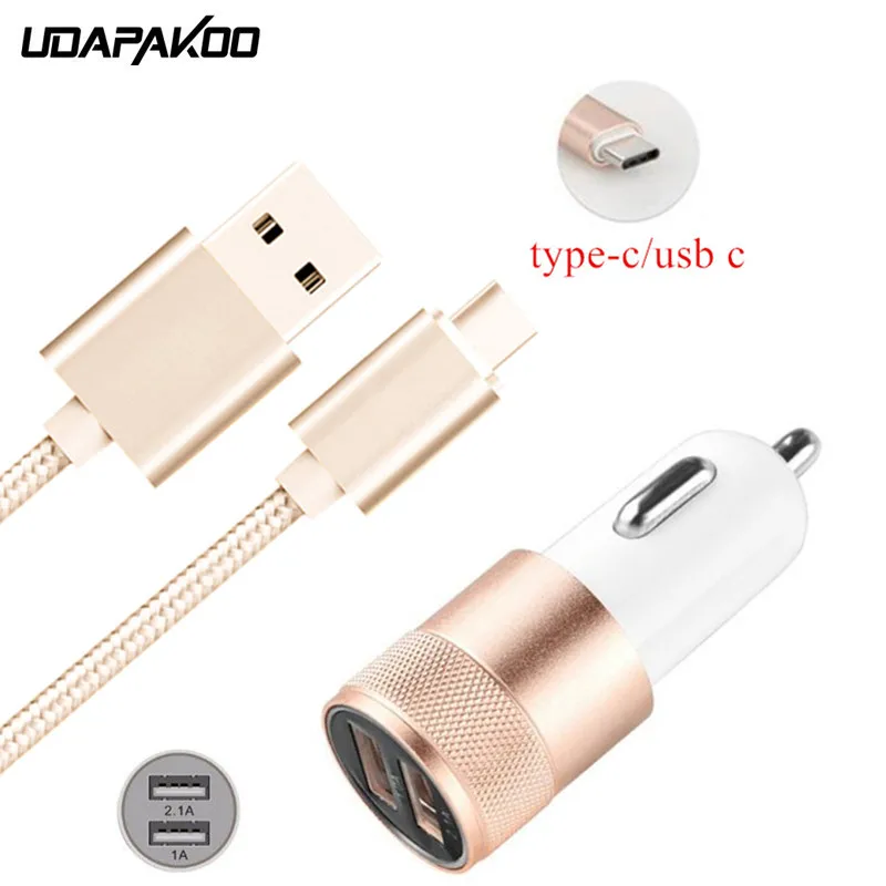 2 портовый Смарт USB быстрое автомобильное зарядное устройство + 1M Type C кабель для