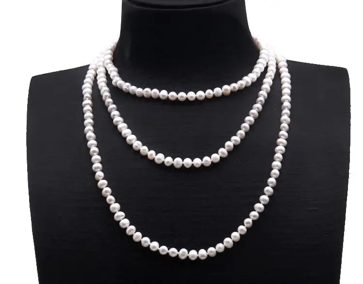 

50inch 127CM Women Jewelry natural pearl 5x6mm white baroque pearl necklace Natural freshwater pearl