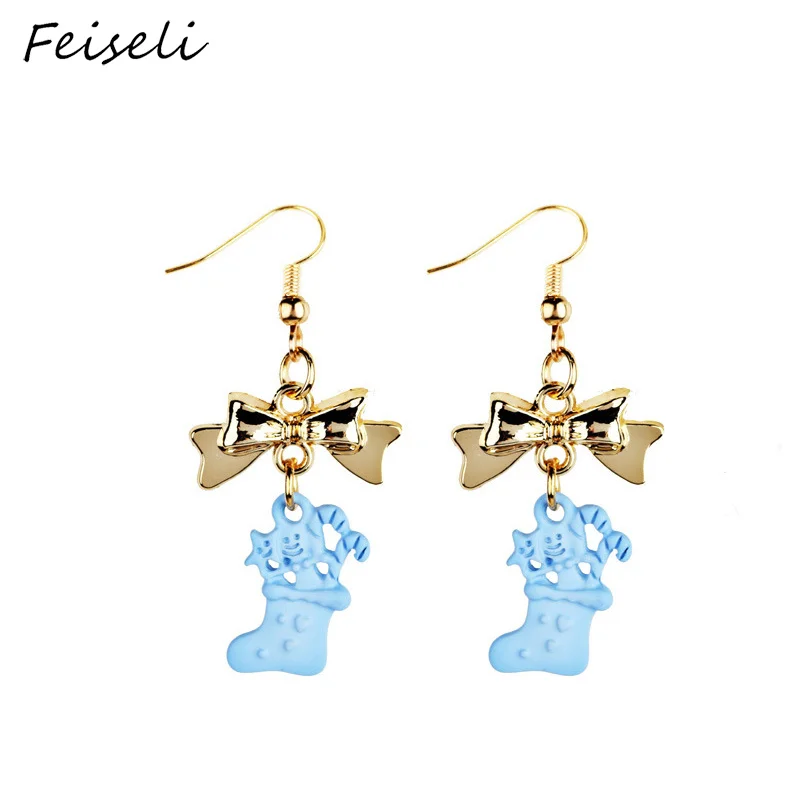 Feiseli/разноцветные рождественские сапоги с бантом висячие серьги для женщин Милые