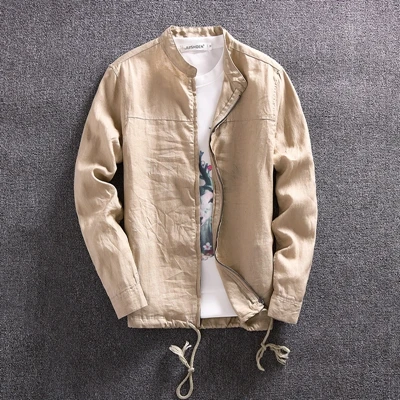 only jacket 03 Весенне-осенняя Повседневная хлопковая льняная куртка, Мужская дышащая верхняя одежда на молнии со стоячим воротником, тонкая свободная однотонная брендовая куртка, пальто - Цвет: only jacket 03