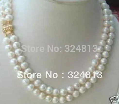 

Горячая продажа 2 ряда 7-8 мм Двухрядное белое AKOYA Жемчужное NECKLACE17-18 "a