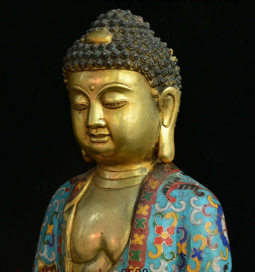 

Old Tibetan Bronze Cloisonne Enamel Shakyamuni Amitabha Buddha Siddhartha Statue