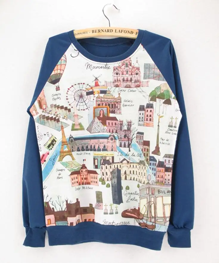 2014 Женская Мода костюмы дамы бренд характер Отпечатано Пуловеры С Длинным