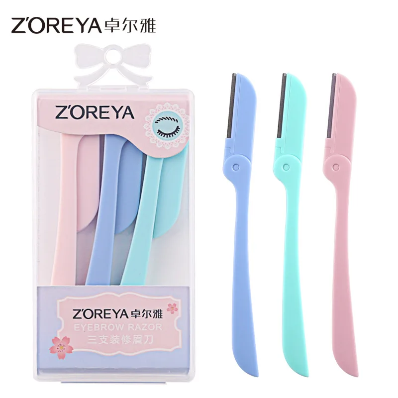 ZOREYA 3 палочки складной пластиковый формовочный нож для бровей женские Профессиональные бритвенные лезвие бровей инструменты для красоты оптом