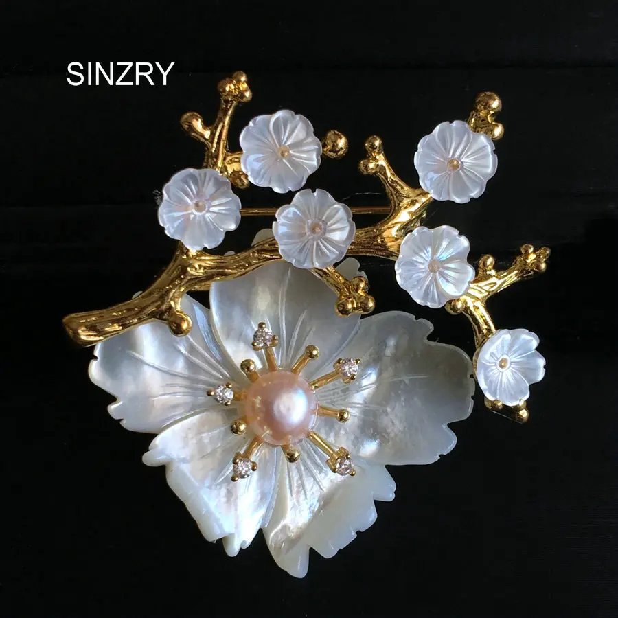 SINZRY персональная натуральная оболочка цветы ретро Брошь булавка Стразы Имитация