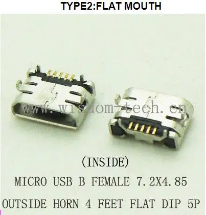 10 шт./лот Micro USB разъем для мобильный телефон Mini 7 2x4 85 PCB 5Pin плоский рот|jack female|l