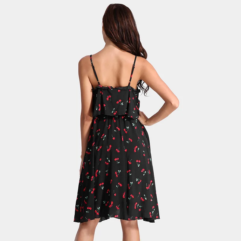 Новое поступление женское сексуальное на завязках Вишневое платье с принтом