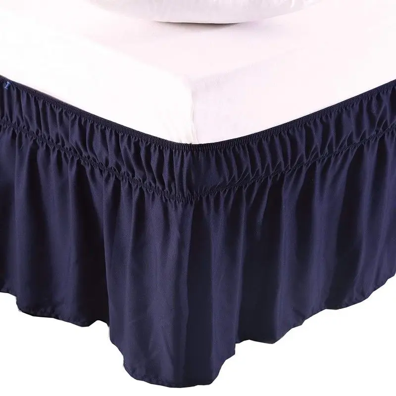 Navy Blue Обмотка вокруг кровати юбка эластичная пыль гофрированная 3 стороны ткани легко подходит морщин и выцветает стойкий сплошной цвет 1" падение полный королева король - Цвет: Navy Blue