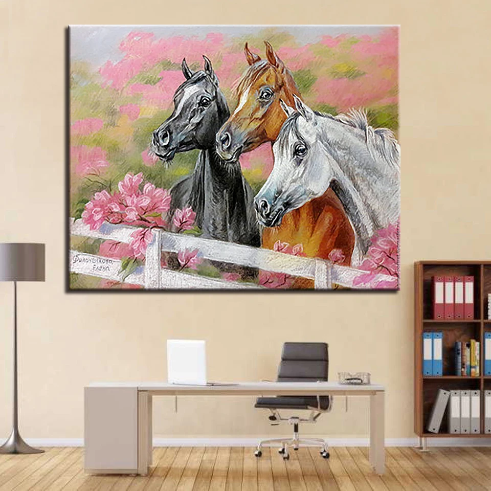 Животные пейзаж DIY Краска ing по комплекты номеров окраска бегущие лошади масляные