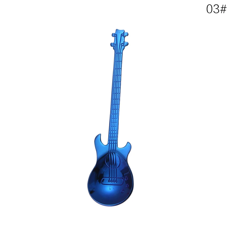 blue guitar Aihogard, 1 шт., нержавеющая сталь, мультяшный медведь, гитара, ложка, креативная, молоко, кофе, ложка, мороженое, чайная ложка, Аксессуары для посуды - Цвет: blue guitar