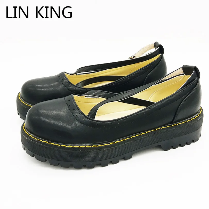 LIN KING/женские туфли-лодочки на платформе с перекрестными ремешками в стиле ретро и римском стиле; сезон весна-осень; однотонные туфли Лолиты для костюмированной вечеринки; Тонкие Туфли с круглым носком и пряжкой