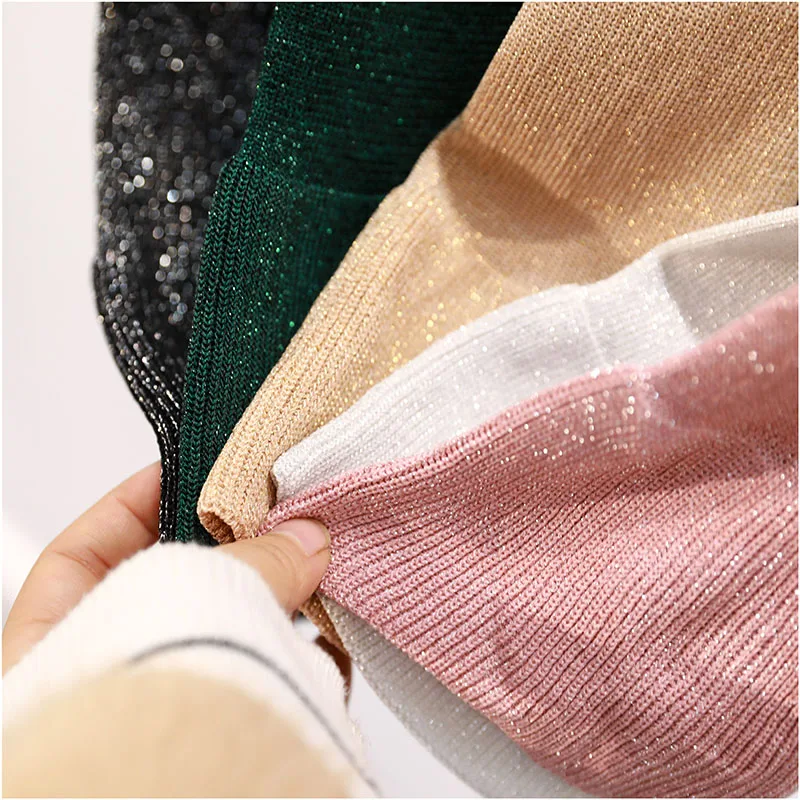 OL Весенняя Осенняя Трикотажная футболка с оборками Женская Сексуальная рубашка с длинным рукавом Женская Блестящая Сетчатая футболка с круглым вырезом сексуальный блестящий топ с расклешенными рукавами