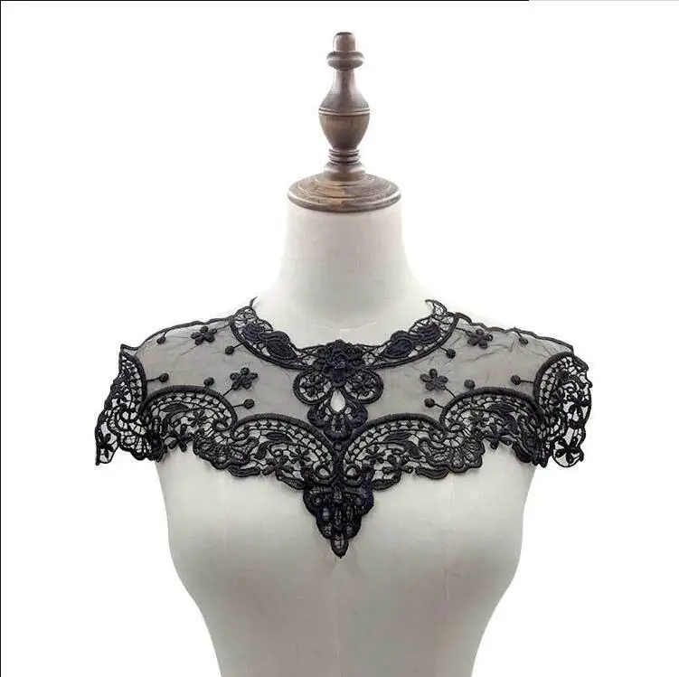 black 1 шт. аппликация кружевная ткань блузка костюм декоративный аксессуары DIY платье декольте Воротник Шитье планки Бежевый Зеленый Белый Черный - Цвет: black