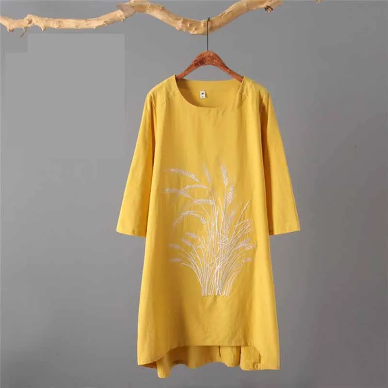 Fashion Large size 4XL Women's Summer Cotton Linen Dress Embroidery Loose Dresses Casual Tops Female Cozy Vestidos G117 | Женская
