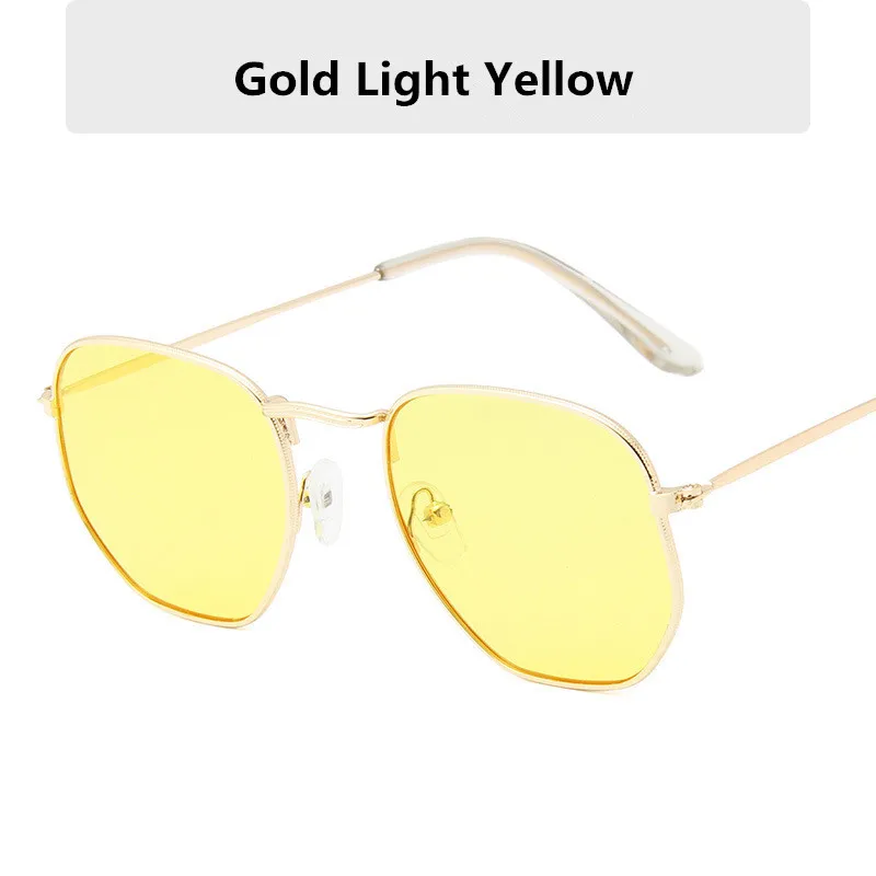 Gold Yellow Занавес, шестигранные солнцезащитные очки для женщин, фирменный дизайн, маленькие квадратные солнцезащитные очки для мужчин, металлическая оправа, для вождения, рыбалки, солнцезащитные очки для женщин - Цвет линз: Gold Yellow