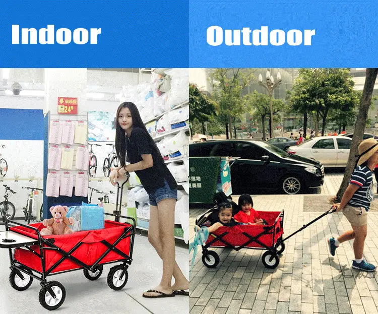 Upgrade Household Portable Shopping Cart with Table, Steel Frame Outdoor Camping Cart, Folding Utility Wagon with Side Table