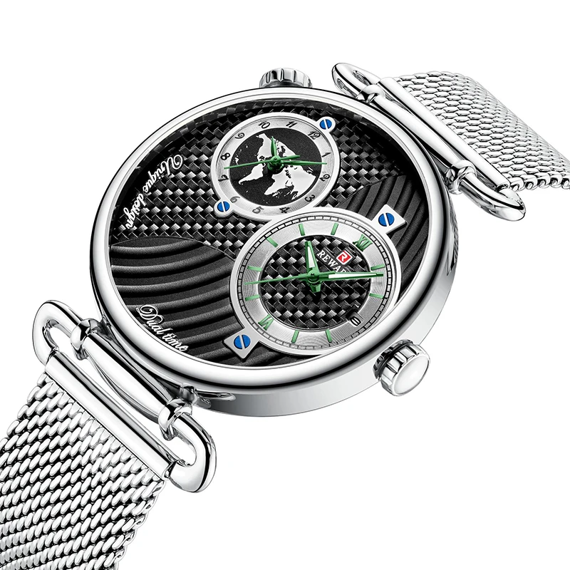 Награда Двойное время часы Простой эксклюзивный дизайн Роскошные Кварцевые