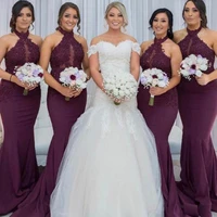 lace bridesmaid dresses 2020 halter neckline lace appliques burgundy wedding guest dresses wine red party dresses for wedding