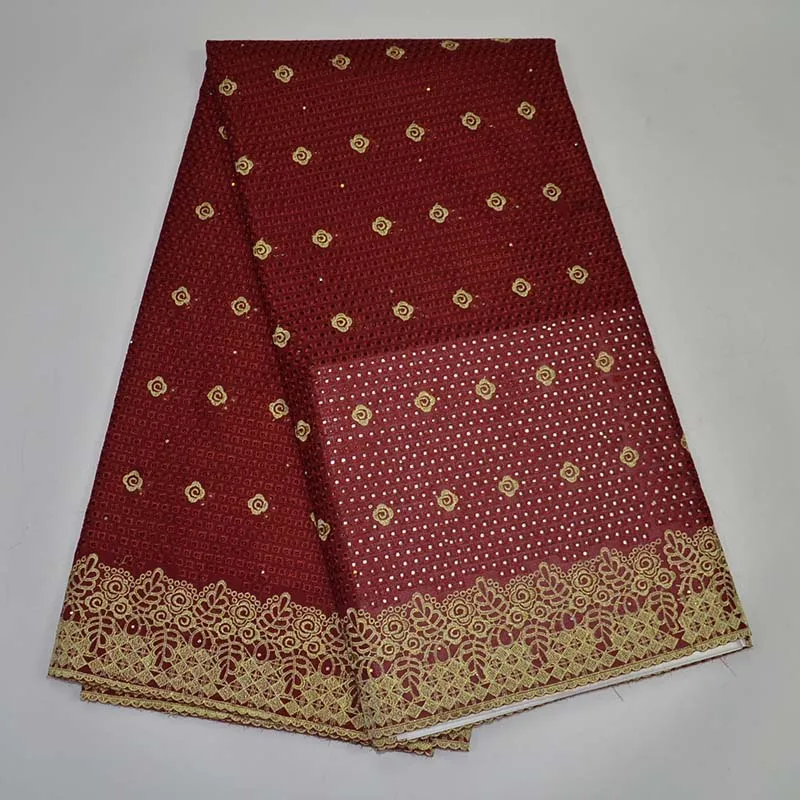 Последние 2017 швейцарская вуаль кружева с камнями африканский хлопок Ткань