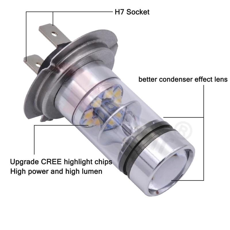 2 шт. Автомобильные светодиодные лампы 100 Вт H7 12 24 в пост. Тока|100w h7|h7 led bulbsmd car |