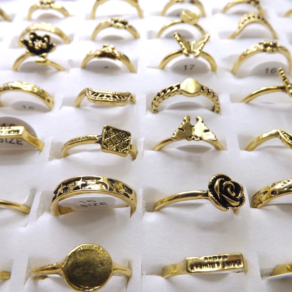 Античные кольца золотого цвета с уникальным дизайном камея цветок сердце и т. Д. 50