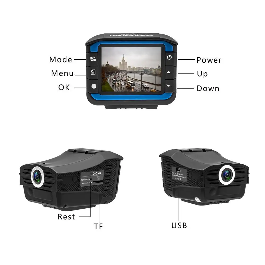 2 в 1 Автомобильный видеорегистратор с антирадаром и камерой углом обзора 140