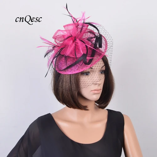 FUCHSIA BLACK Новое поступление телесного и бежевого цвета; головная повязка кружевная накидка ткань для вуали шляпа синамей Кентукки Дерби шляпа в стиле Аскот для Королевский Свадебные гонки церкви - Цвет: FUCHSIA BLACK