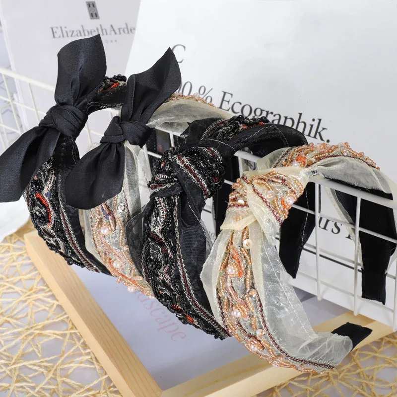 Бутик винтажный повязка на голову с бантом для женщин и девочек, аксессуары для волос.