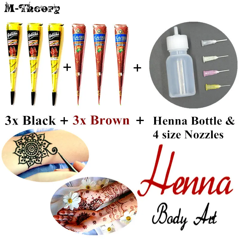 6 шт. Женская модная михенди хна конус индийская свадебная временная тату