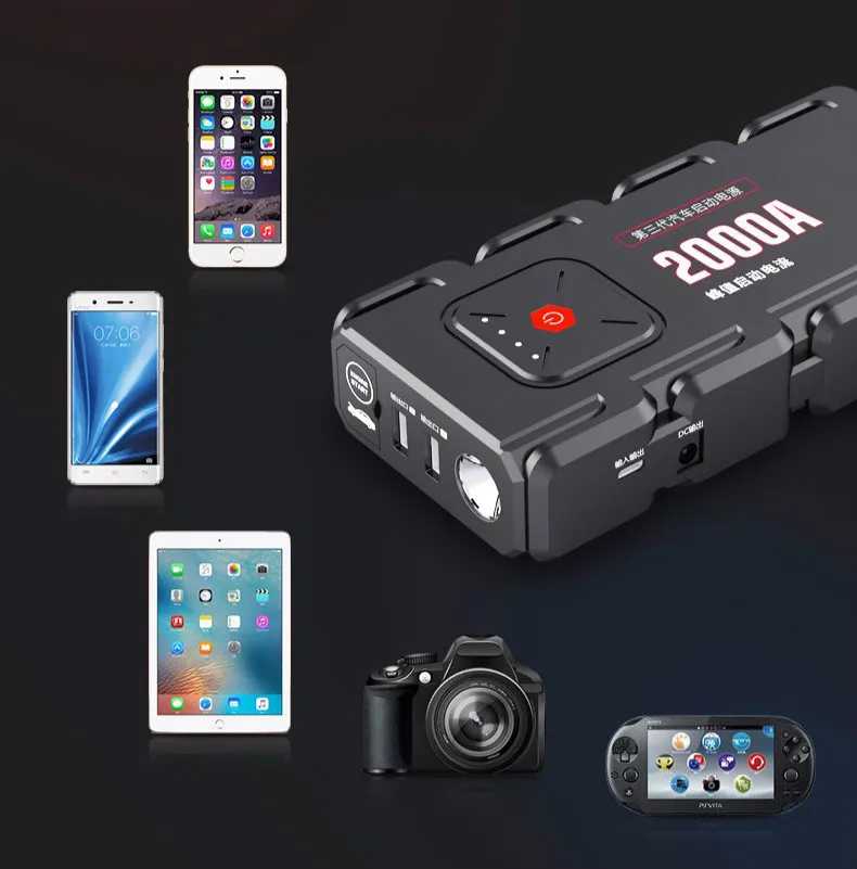 80000 мАч 2000A пиковое пусковое устройство светодиодный фонарик power Bank автоматический аккумулятор iPad планшет телефон зажимы для 12 В Автомобильная лодка