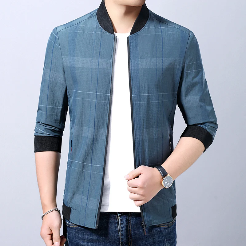 Мужская клетчатая куртка MIACAWOR высококачественная повседневная куртка-бомбер на