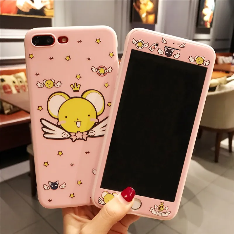 For iPhone XS max XR Cardcaptor Sakura Case + Tempered Glass Screen film Cute Girl Cover for X 6S 6SP 8 8Pus 7P Fudas |