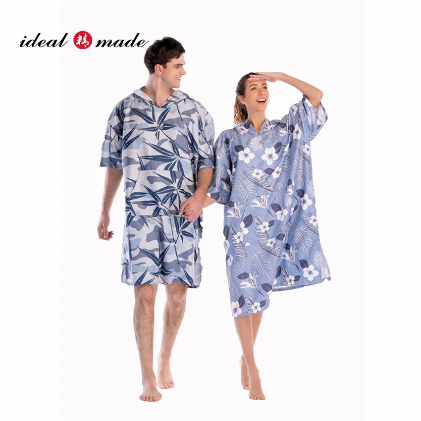 

2022 Promotion Light Weight Microfiber Full Size Sublimation Printing Hooded Beach Poncho for Surfing Cloth Changing