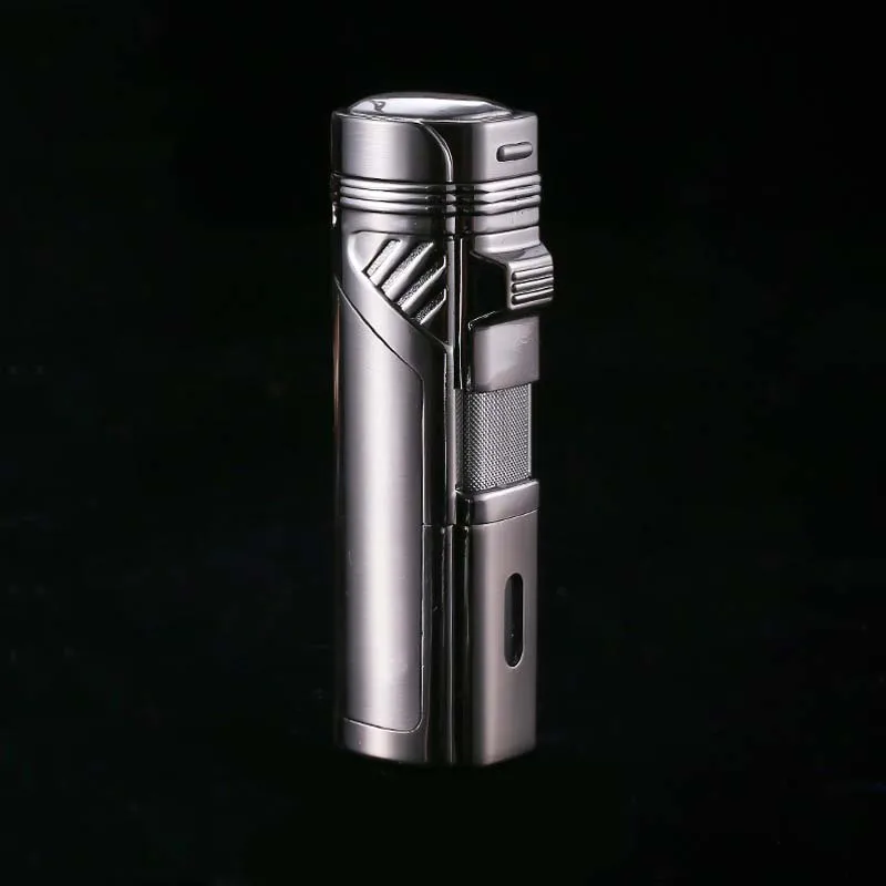 black nickel 4 пламенная Зажигалка для сигарет газовая зажигалка ветрозащищенная реактивная горелка турбо зажигалки с сигарными сверлами аксессуары для сигарет - Цвет: black nickel