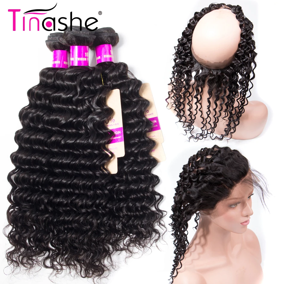 Tinashe Hair 360 кружевная передняя часть с пряди Remy человеческие волосы 2 3 пучка