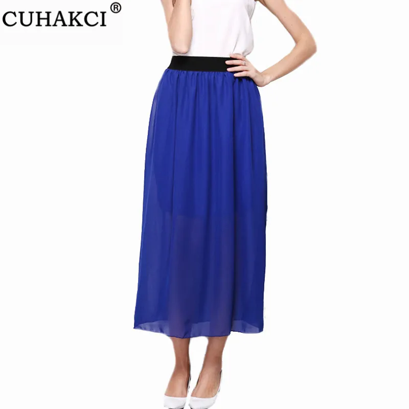 

CUHAKCI Tulle Skirt Elastic High Waist Girls Pleated Summer Fashion Women Midi Skirt Elastic Waist Adult