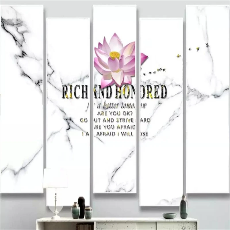 Modern simple zen lotus white marble background wall painting decorative | Обустройство дома
