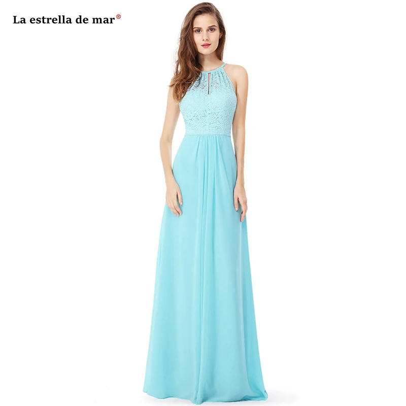 Brautjungfernkleid Новое Кружевное шифоновое платье с лямкой на шее линия Бирюзовый Белый