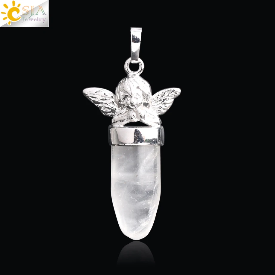 White Crystal CSJA Angel Подвески для ожерелья в форме пули ювелирные изделия из природного камня зеленый авантюрин розовый с кварцевым тигровым глазом ювелирные изделия F360 - Окраска металла: White Crystal