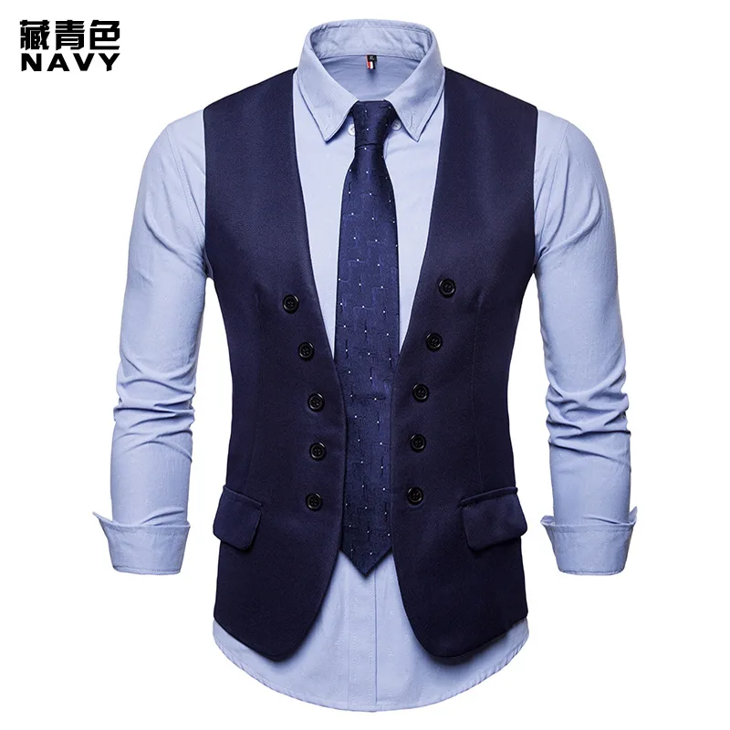 Мужской костюм жилет классический двубортный Colete Masculino Slim Fit свадебные жилет Для мужчин формальные тонкий платье-майка без рукавов