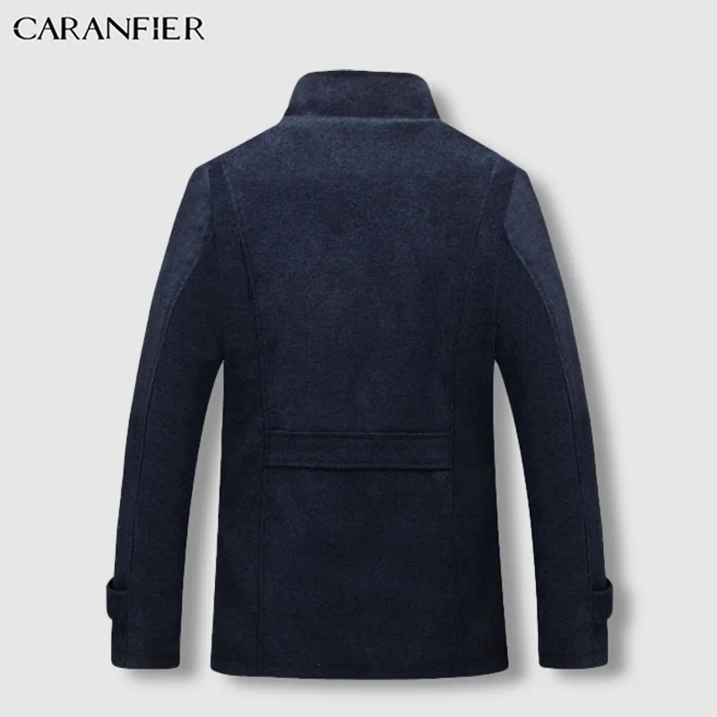 CARANFIER, Мужская зимняя теплая куртка, повседневная, плюс бархат, толстое мужское шерстяное пальто, модное, воротник-стойка, высокое качество, одежда для среднего возраста