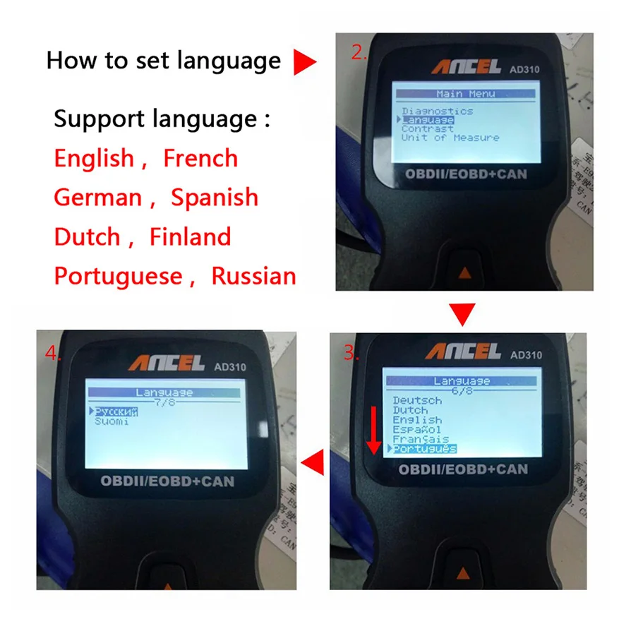 Ancel AD310 универсальный OBD2 OBDII EOBD сканер кода двигателя OBD 2 тестер авто инструмент