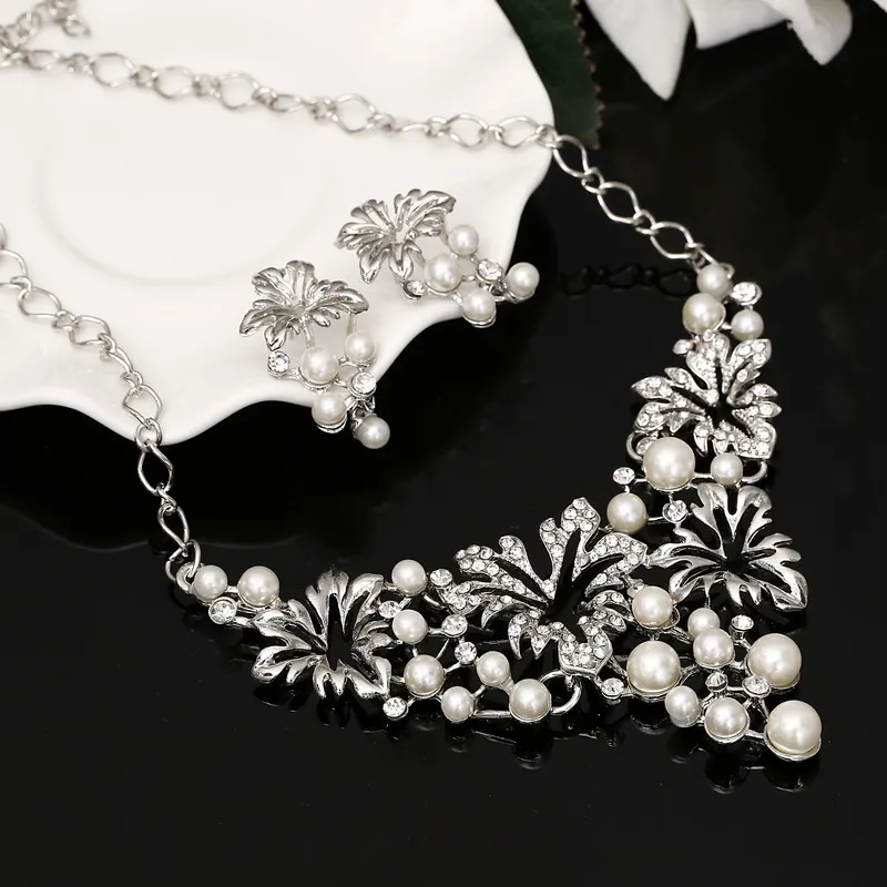 Hesiod Fashion Charm Wedding Imitation Pearl Jewelry Sets Crystal Choker Necklace Earrings Set for Women | Украшения и аксессуары