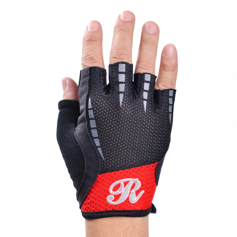 red Унисекс перчатки для тяжелой атлетики с полупальцами для бодибилдинга, противоскользящие велосипедные перчатки для горного велосипеда - Цвет: red