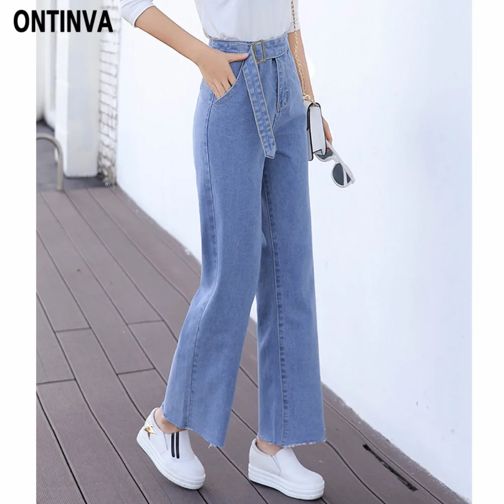 Женские джинсовые широкие джинсы с поясом летние повседневные свободные штаны