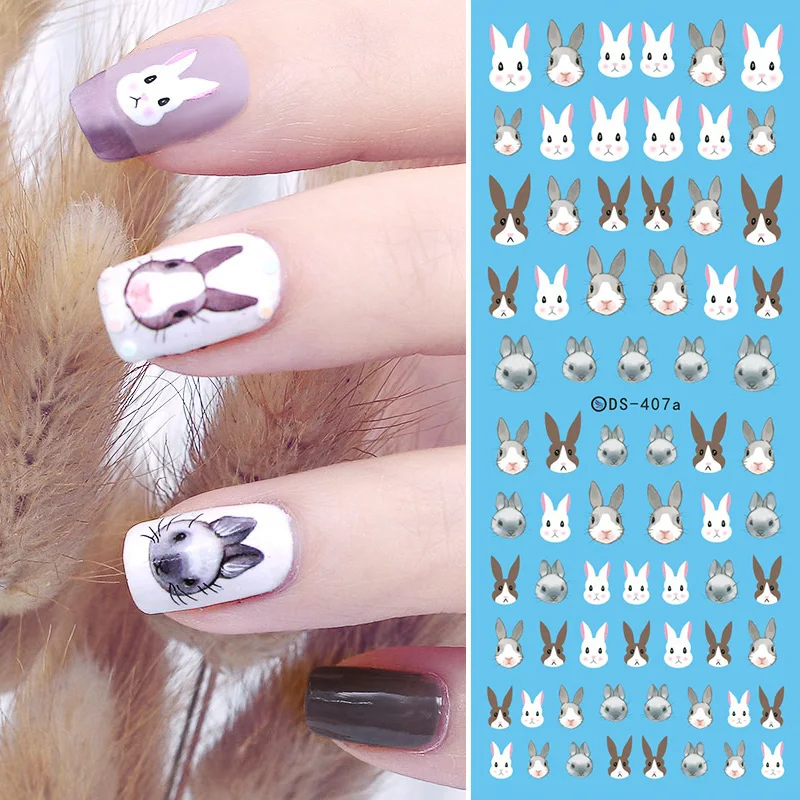 1 лист 12,8*5,5 см DIY украшения для ногтей кролик водная наклейка Kawaii Банни дизайн ногтей перевод рисунка наклейка для дизайна ногтей